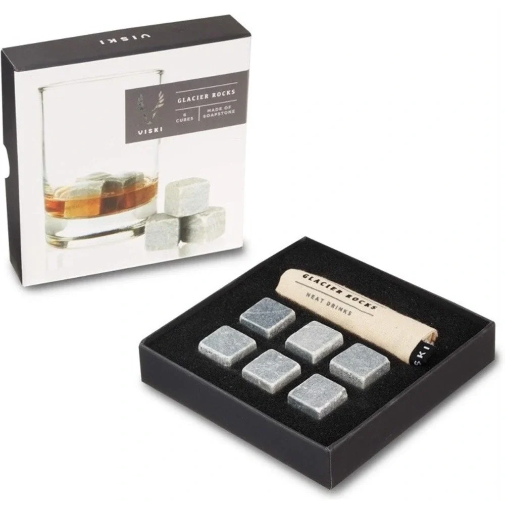 Viski Glacier Rocks, Whiskey Stones Set, Bourbon Rocks, Chilling Stones Set Of 6